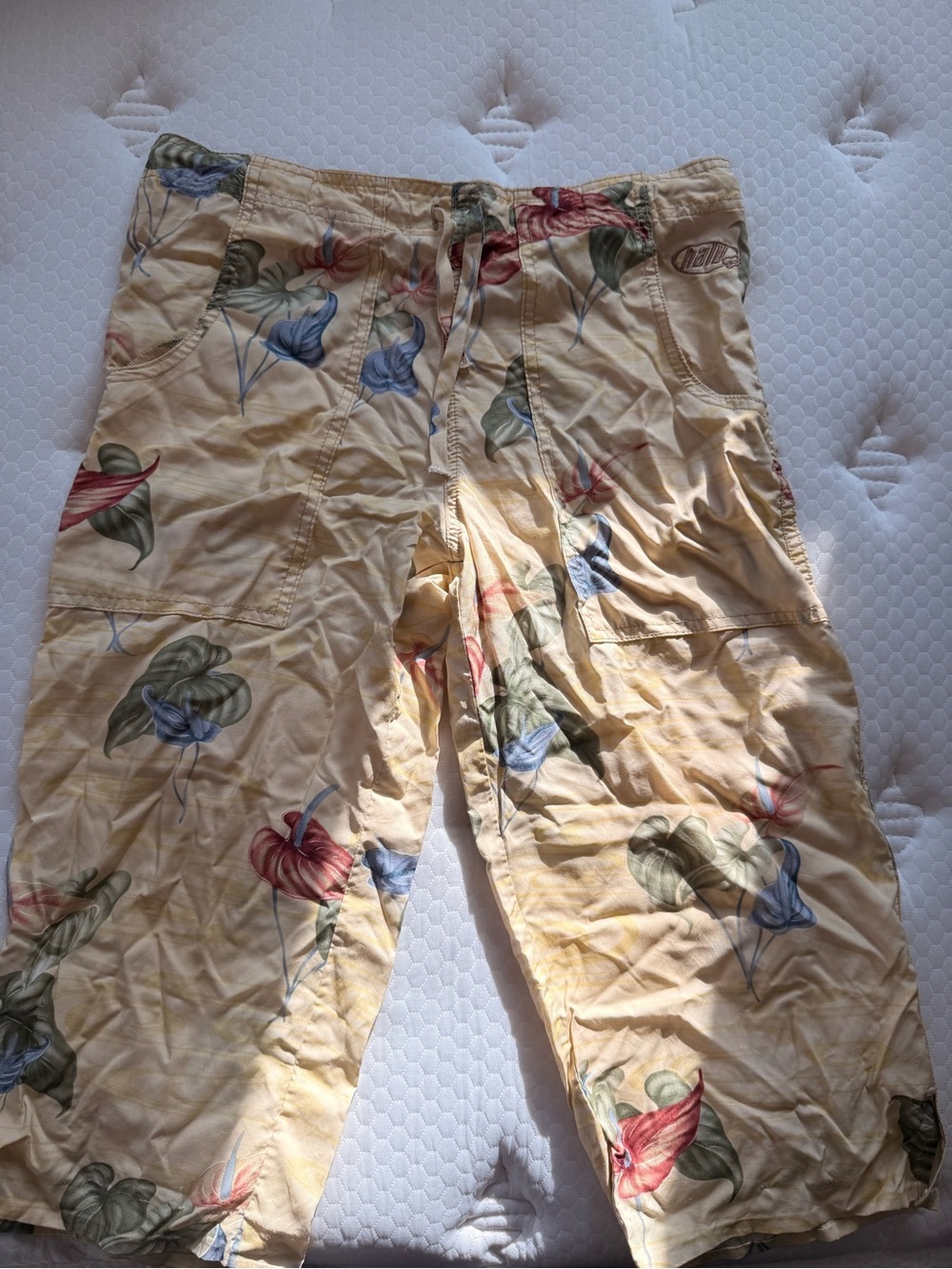 Light Yellow Floral Cargo Shorts